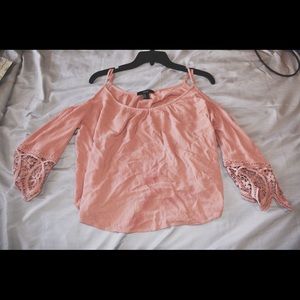 Mauve off the shoulder too w/ lace sleeves.